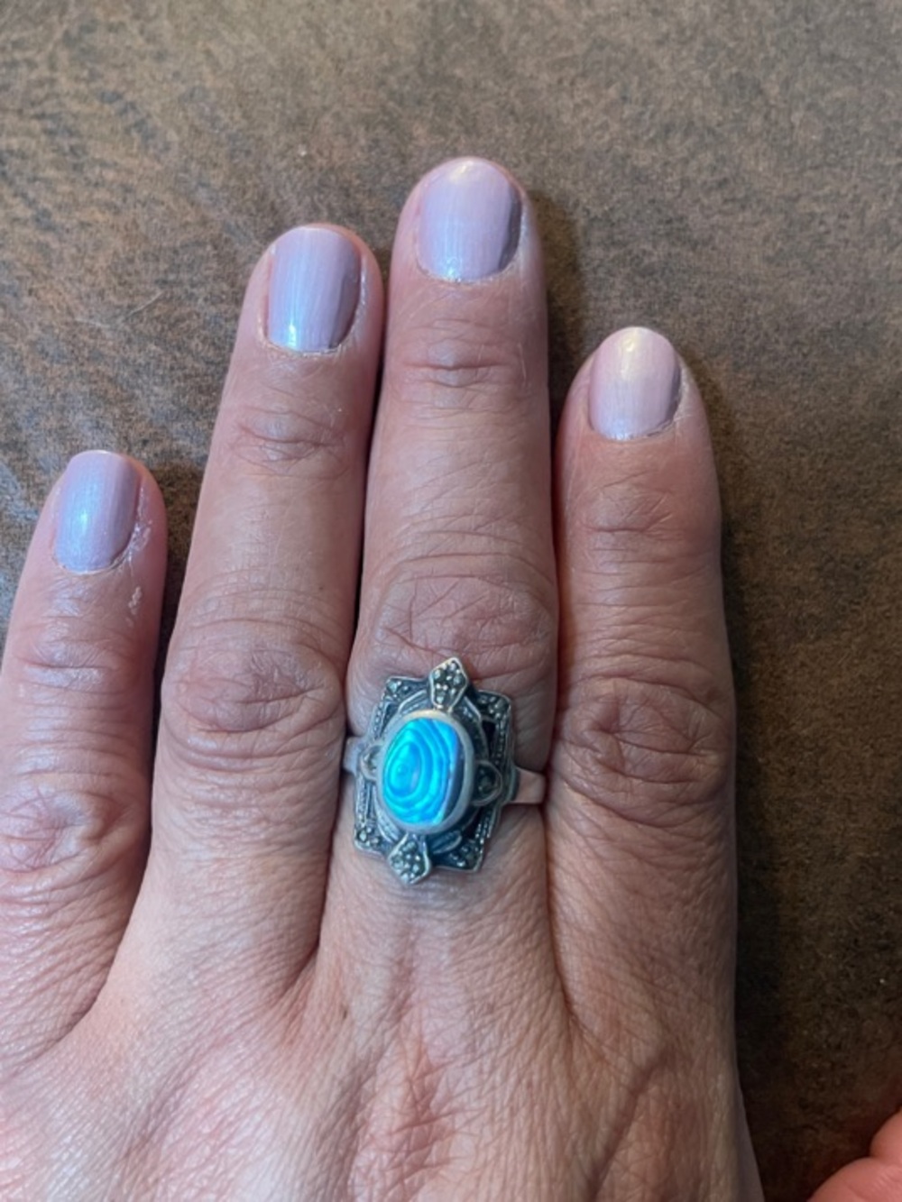 925 Silver Blue Opal Statement Ring - Women Boho Jewelry